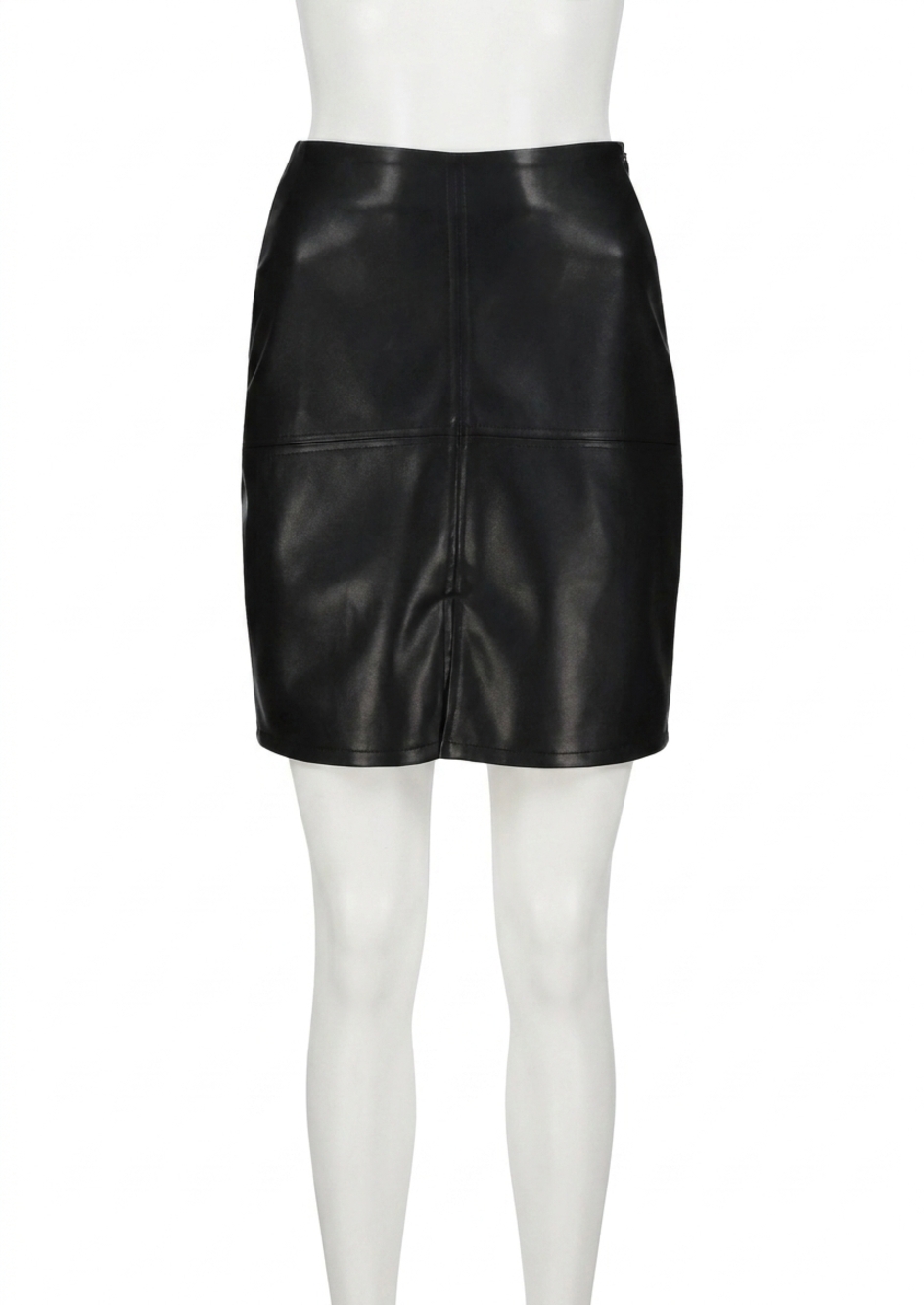 NEW BISHOP + YOUNG women's vegan leather seamed mini skirt in black